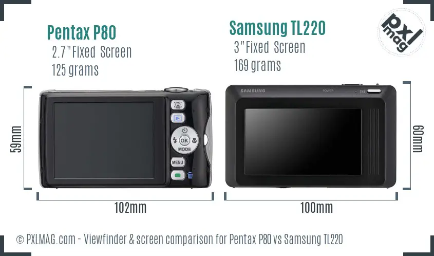 Pentax P80 vs Samsung TL220 Screen and Viewfinder comparison