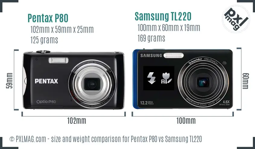 Pentax P80 vs Samsung TL220 size comparison