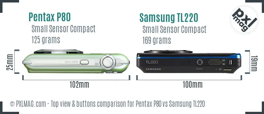 Pentax P80 vs Samsung TL220 top view buttons comparison