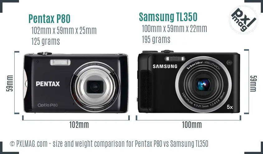 Pentax P80 vs Samsung TL350 size comparison Pentax P80 vs Samsung TL350 size comparison