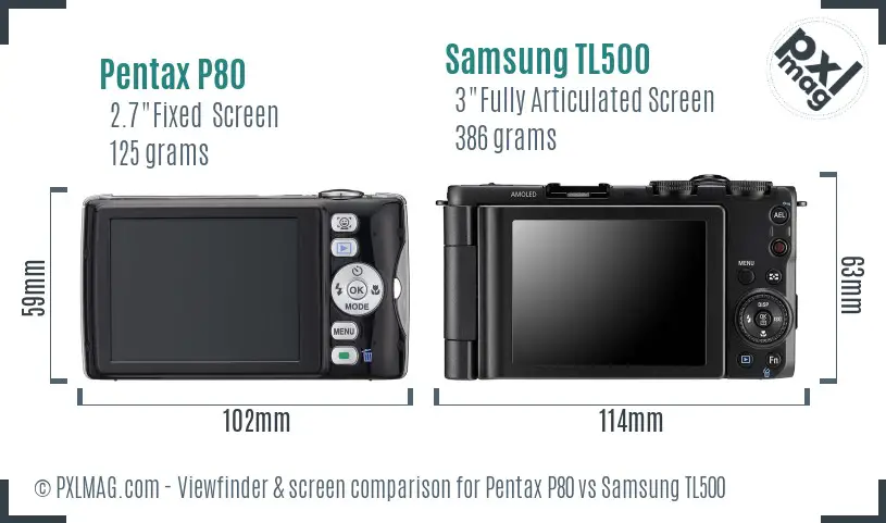 Pentax P80 vs Samsung TL500 Screen and Viewfinder comparison