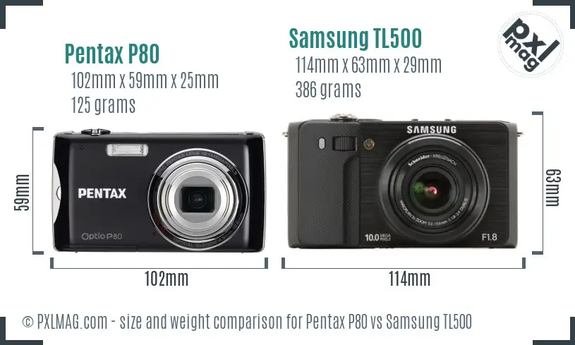 Pentax P80 vs Samsung TL500 size comparison