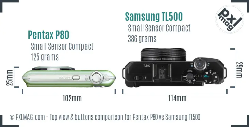 Pentax P80 vs Samsung TL500 top view buttons comparison