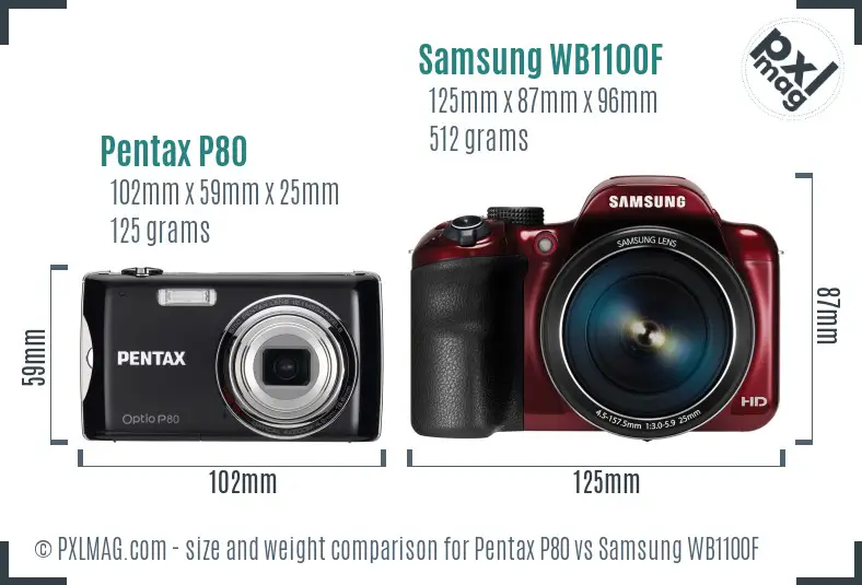 Pentax P80 vs Samsung WB1100F size comparison