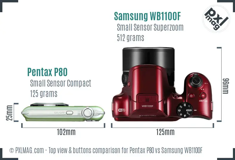 Pentax P80 vs Samsung WB1100F top view buttons comparison