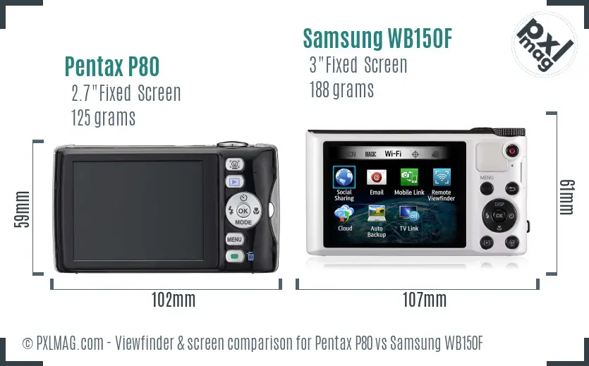 Pentax P80 vs Samsung WB150F Screen and Viewfinder comparison Pentax P80 vs Samsung WB150F Screen and Viewfinder comparison