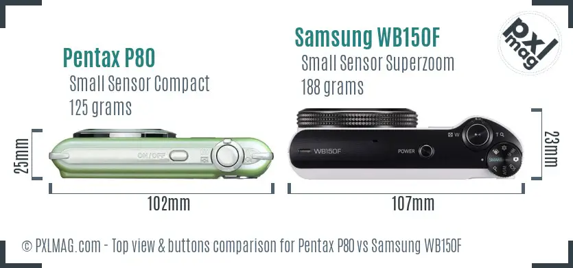 Pentax P80 vs Samsung WB150F top view buttons comparison Pentax P80 vs Samsung WB150F top view buttons comparison