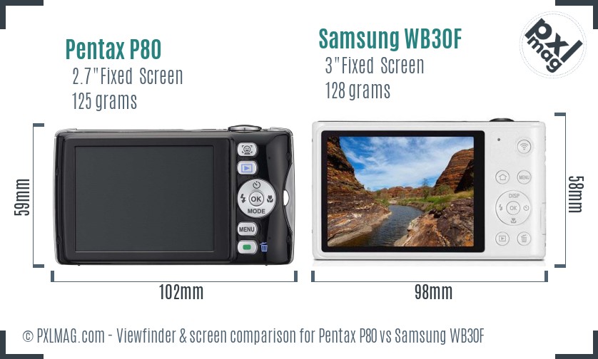 Pentax P80 vs Samsung WB30F Screen and Viewfinder comparison
