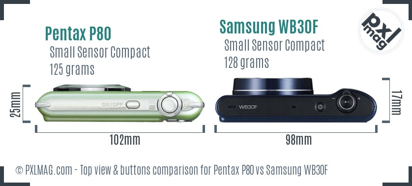 Pentax P80 vs Samsung WB30F top view buttons comparison