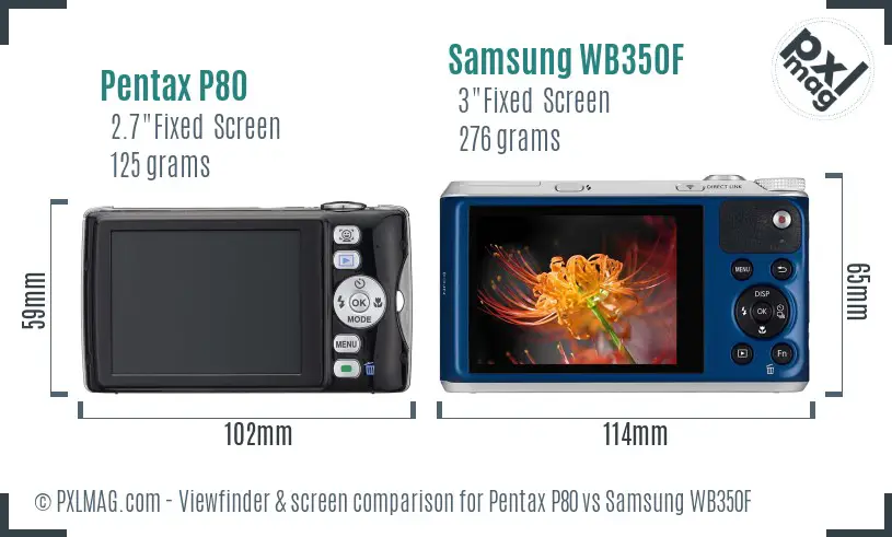 Pentax P80 vs Samsung WB350F Screen and Viewfinder comparison