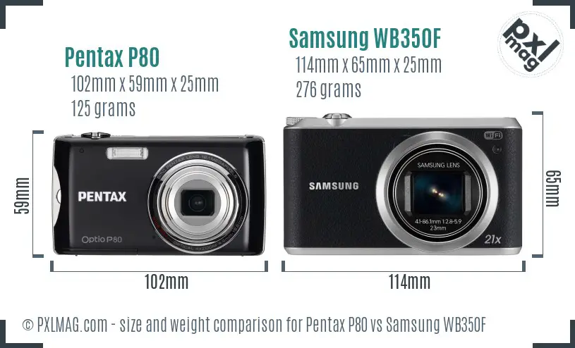 Pentax P80 vs Samsung WB350F size comparison