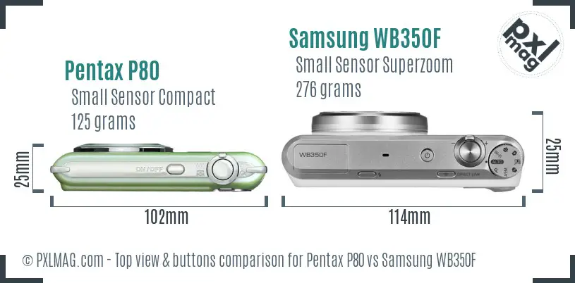 Pentax P80 vs Samsung WB350F top view buttons comparison