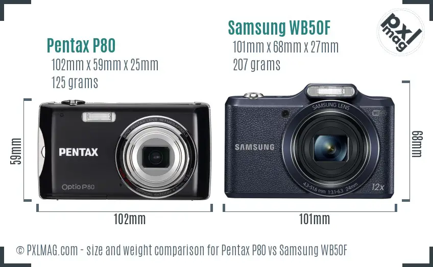 Pentax P80 vs Samsung WB50F size comparison