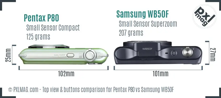 Pentax P80 vs Samsung WB50F top view buttons comparison