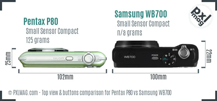 Pentax P80 vs Samsung WB700 top view buttons comparison