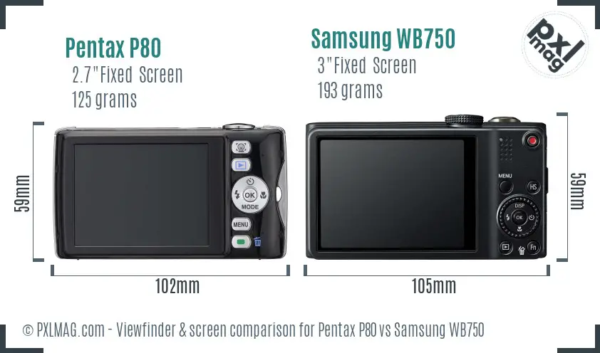 Pentax P80 vs Samsung WB750 Screen and Viewfinder comparison Pentax P80 vs Samsung WB750 Screen and Viewfinder comparison