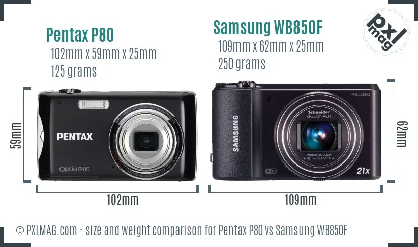 Pentax P80 vs Samsung WB850F size comparison