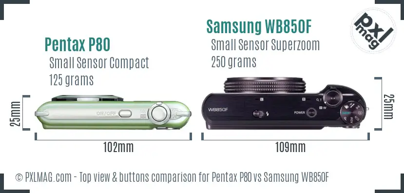 Pentax P80 vs Samsung WB850F top view buttons comparison