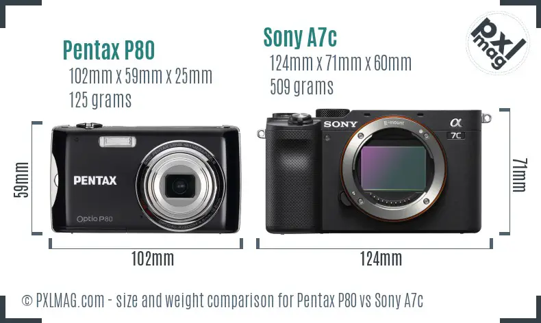 Pentax P80 vs Sony A7c size comparison Pentax P80 vs Sony A7c size comparison