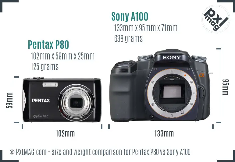 Pentax P80 vs Sony A100 size comparison