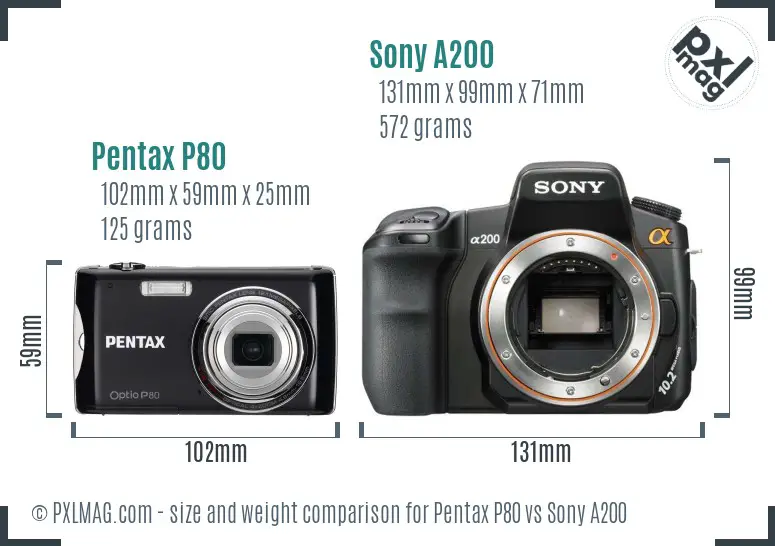 Pentax P80 vs Sony A200 size comparison