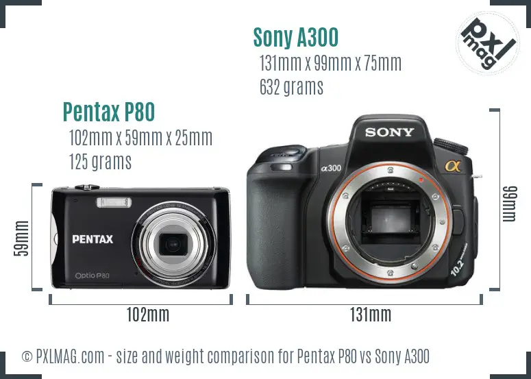 Pentax P80 vs Sony A300 size comparison