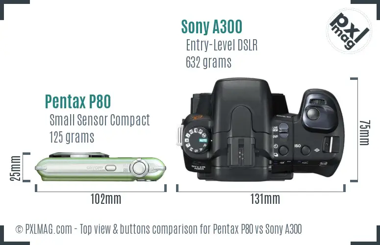 Pentax P80 vs Sony A300 top view buttons comparison