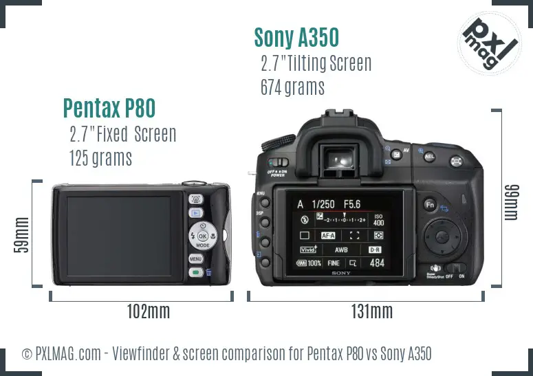 Pentax P80 vs Sony A350 Screen and Viewfinder comparison Pentax P80 vs Sony A350 Screen and Viewfinder comparison