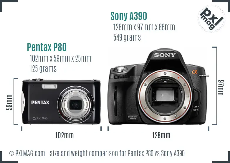 Pentax P80 vs Sony A390 size comparison