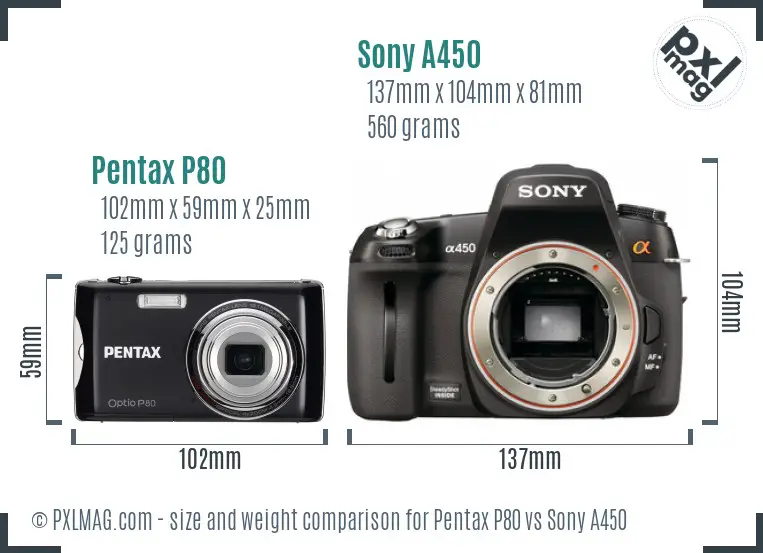 Pentax P80 vs Sony A450 size comparison Pentax P80 vs Sony A450 size comparison