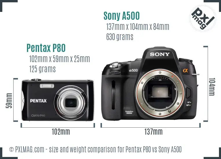 Pentax P80 vs Sony A500 size comparison Pentax P80 vs Sony A500 size comparison