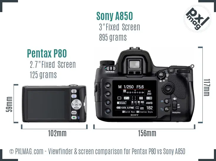Pentax P80 vs Sony A850 Screen and Viewfinder comparison Pentax P80 vs Sony A850 Screen and Viewfinder comparison