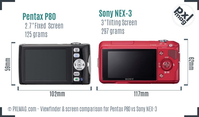 Pentax P80 vs Sony NEX-3 Screen and Viewfinder comparison