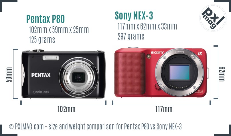 Pentax P80 vs Sony NEX-3 size comparison