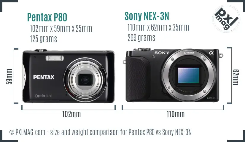 Pentax P80 vs Sony NEX-3N size comparison