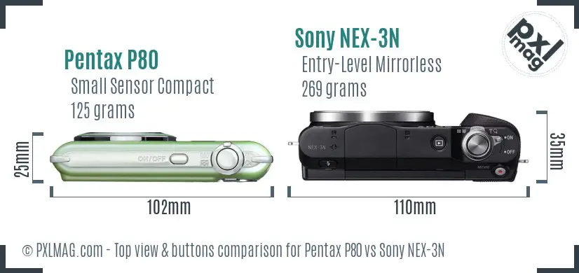 Pentax P80 vs Sony NEX-3N top view buttons comparison