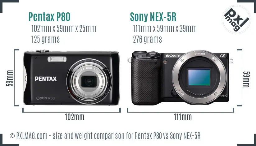 Pentax P80 vs Sony NEX-5R size comparison