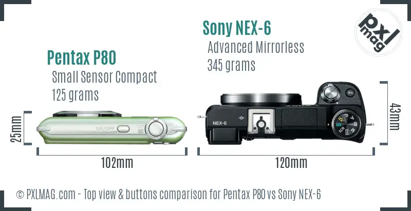 Pentax P80 vs Sony NEX-6 top view buttons comparison