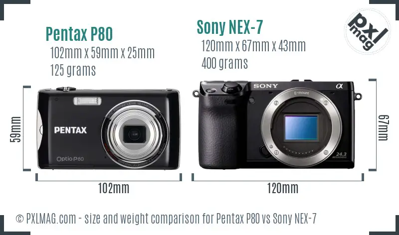 Pentax P80 vs Sony NEX-7 size comparison
