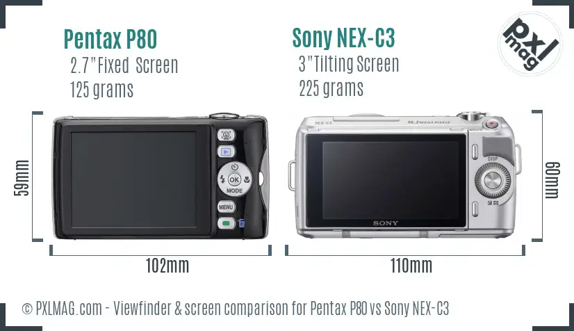 Pentax P80 vs Sony NEX-C3 Screen and Viewfinder comparison