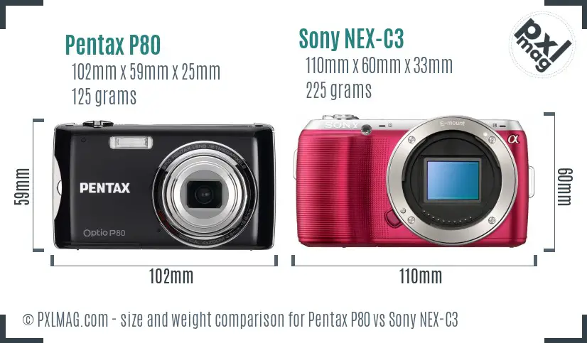 Pentax P80 vs Sony NEX-C3 size comparison