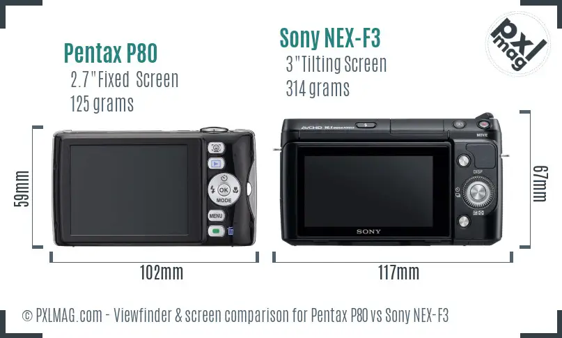 Pentax P80 vs Sony NEX-F3 Screen and Viewfinder comparison