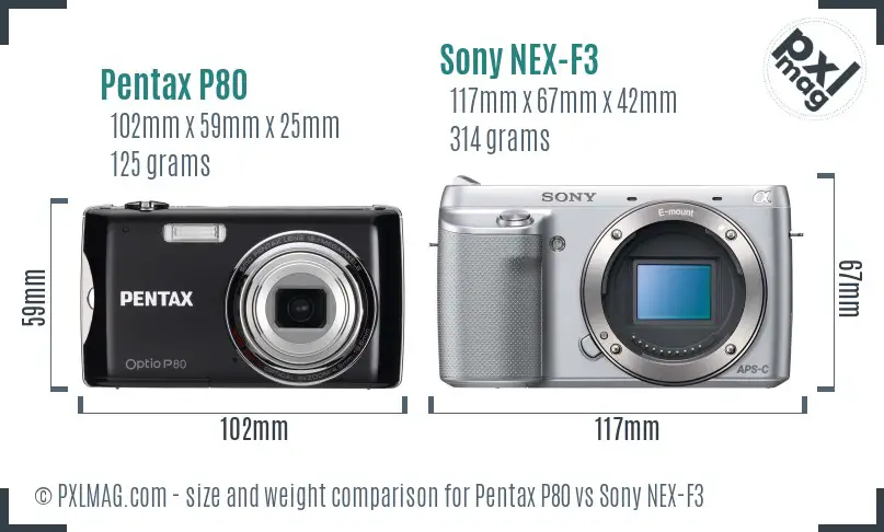 Pentax P80 vs Sony NEX-F3 size comparison