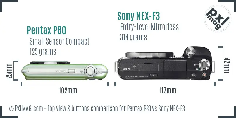 Pentax P80 vs Sony NEX-F3 top view buttons comparison