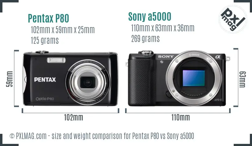 Pentax P80 vs Sony a5000 size comparison