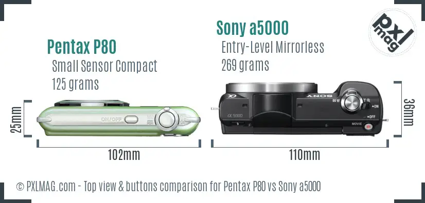 Pentax P80 vs Sony a5000 top view buttons comparison