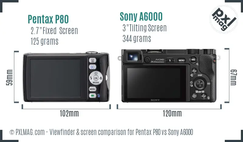 Pentax P80 vs Sony A6000 Screen and Viewfinder comparison