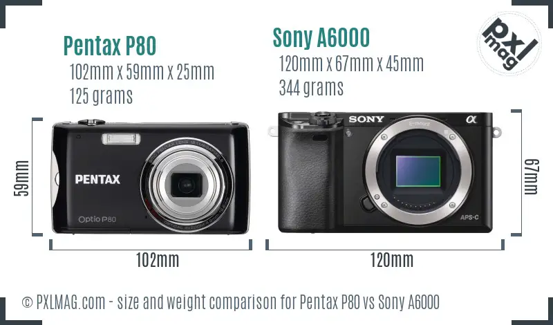 Pentax P80 vs Sony A6000 size comparison