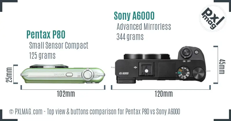 Pentax P80 vs Sony A6000 top view buttons comparison