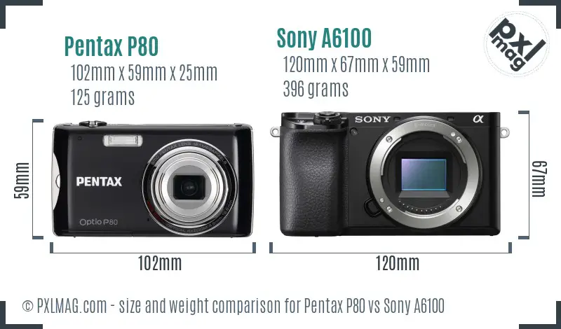 Pentax P80 vs Sony A6100 size comparison